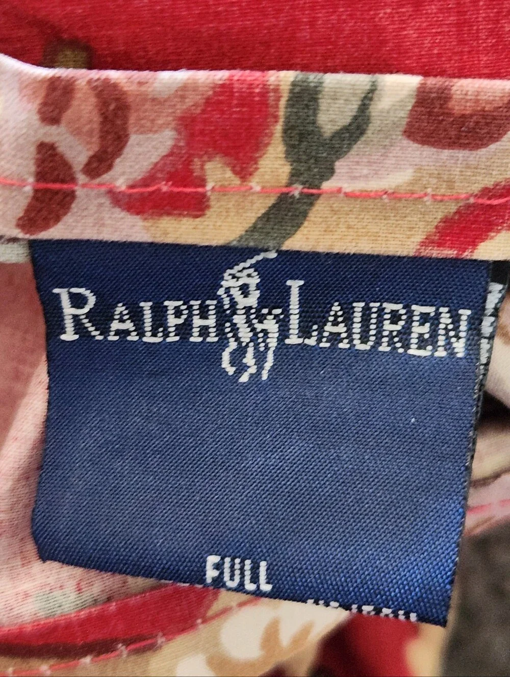 RALPH LAUREN Pillowcase Sham Full Vintage 100% Cotton Red Made USA Floral